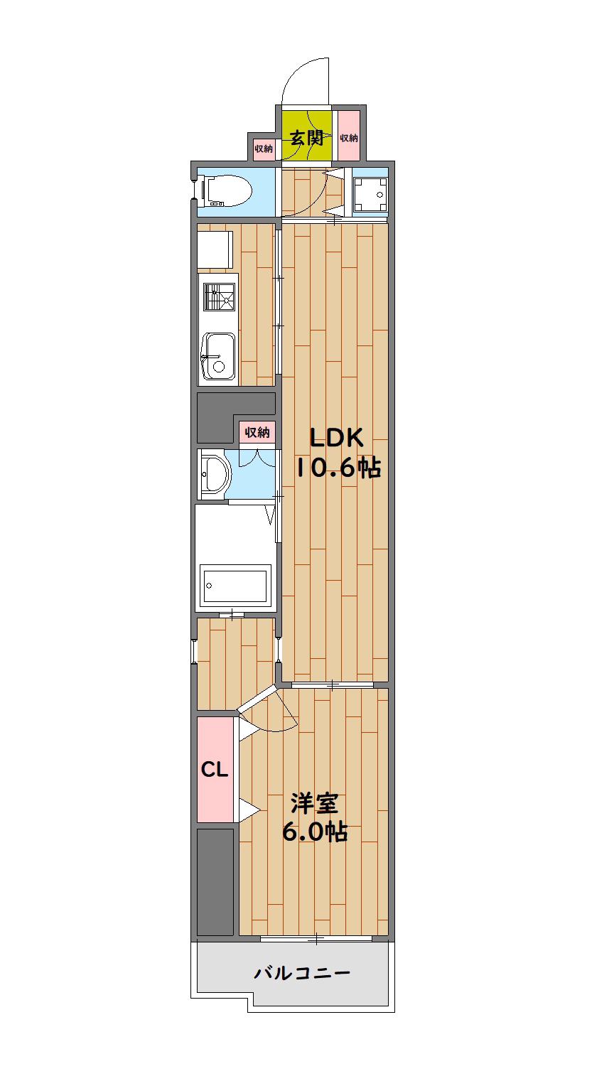 ルーベンス上町台(1LDK/6階)の間取り写真