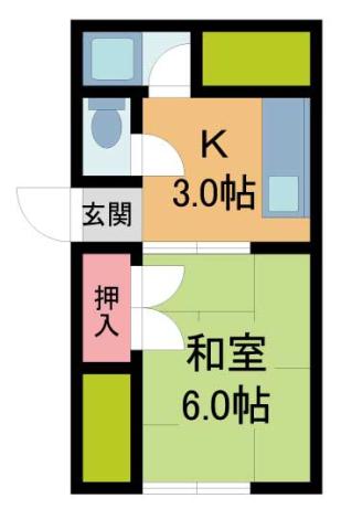 奥田コーポ(1DK/2階)の間取り写真