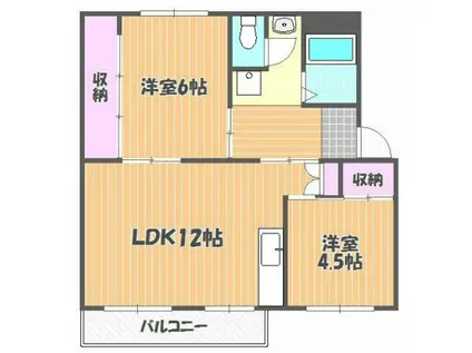 ヴィラナリー建部 2号棟(2LDK/4階)の間取り写真