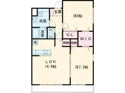 FLORA若狭(2LDK/1階)の間取り写真