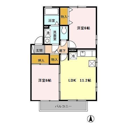セジュール早水 II号館(2LDK/1階)の間取り写真
