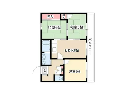 ヴィラ奥田第2ビル(3LDK/3階)の間取り写真