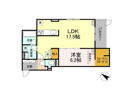 EUZAK RESIDENCE GIFU ウエスト(1LDK/2階)の間取り写真