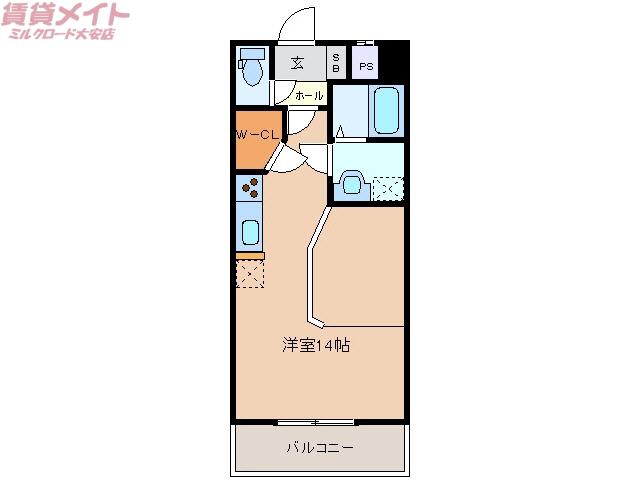 大安ヒルズ(ワンルーム/6階)の間取り写真