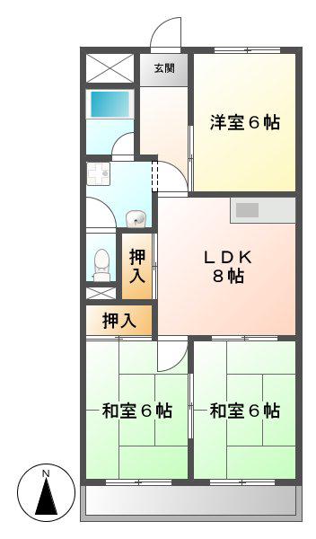 愛清ハイツ(3DK/3階)の間取り写真