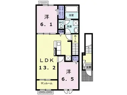グランブルーII A(2LDK/2階)の間取り写真