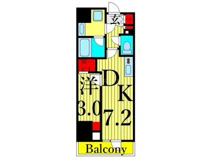 リビオメゾン上野松が谷(1DK/6階)の間取り写真