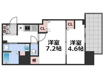 ヴィラ・セレーノ玉造本町(2K/13階)の間取り写真
