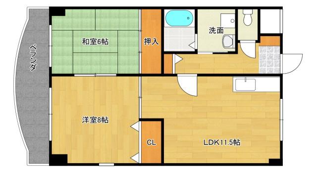 リバーサイド西口(2LDK/4階)の間取り写真