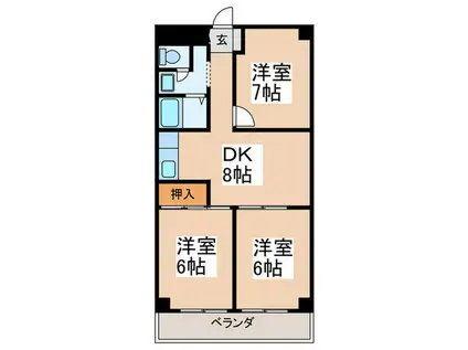 ローザ高屋(3DK/3階)の間取り写真
