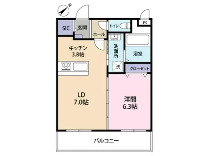 CIEL BLUE(1LDK/1階)の間取り写真