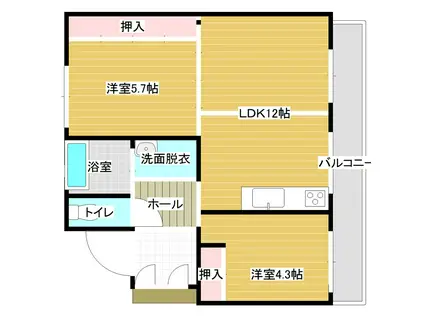 ビレッジハウス若草1号棟(2LDK/3階)の間取り写真
