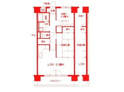 ミスミコーチ(2LDK/6階)の間取り写真