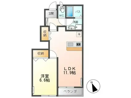 ウイングコート(1LDK/1階)の間取り写真