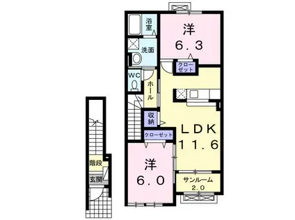 ハニ-ベル(2LDK/2階)の間取り写真
