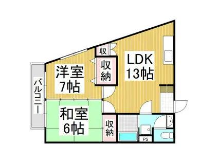 下田ハイツ馬場町(2LDK/3階)の間取り写真