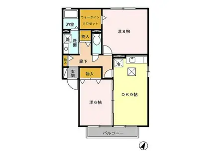 ベル・ヴィレッジABCDE(2DK/1階)の間取り写真