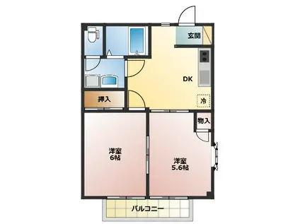 グリシーナB(2DK/2階)の間取り写真
