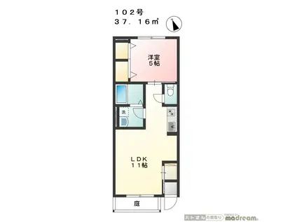 イリゼ松庵(1LDK/1階)の間取り写真