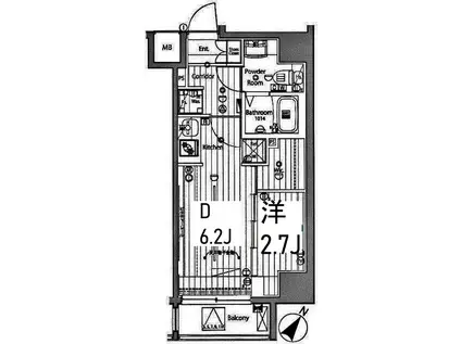 メイクスデザイン川崎III(1DK/8階)の間取り写真