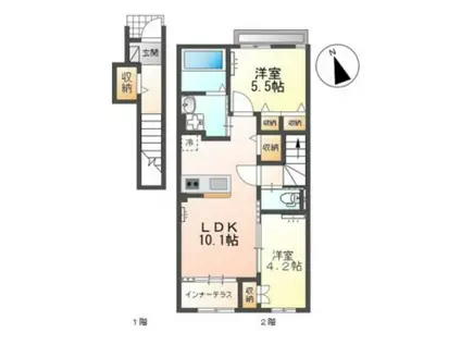 カーサ・デ・アモール(2LDK/2階)の間取り写真