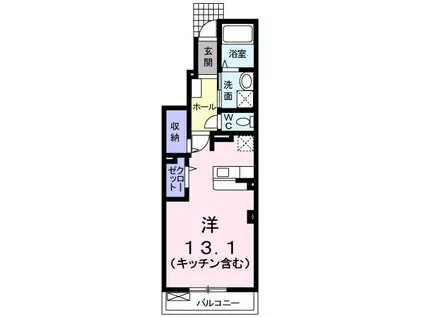 レザン・ジャルダンD棟(ワンルーム/1階)の間取り写真