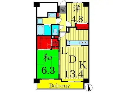 ミ・アモール(2LDK/2階)の間取り写真