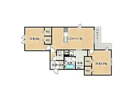 内代レジデンスサウス(2LDK/3階)の間取り写真