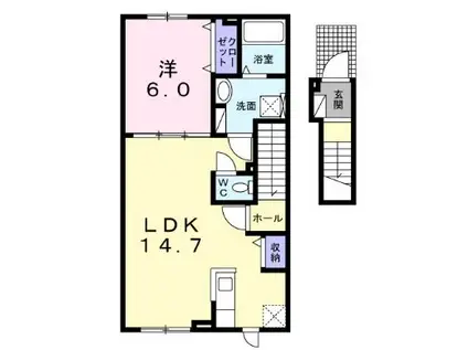 ラ・メール・ブルーII(1LDK/2階)の間取り写真