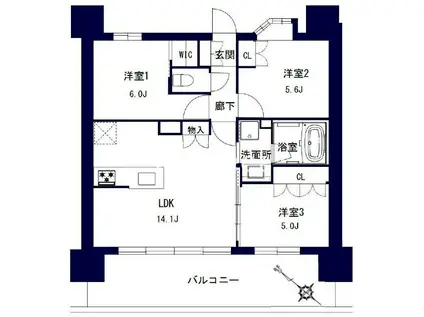 センチュリー千葉みなと(3LDK/2階)の間取り写真