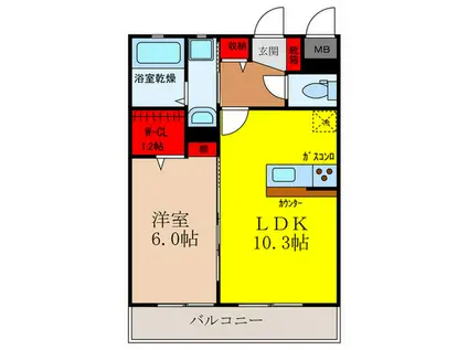 サンク ウイステリア(1LDK/1階)の間取り写真