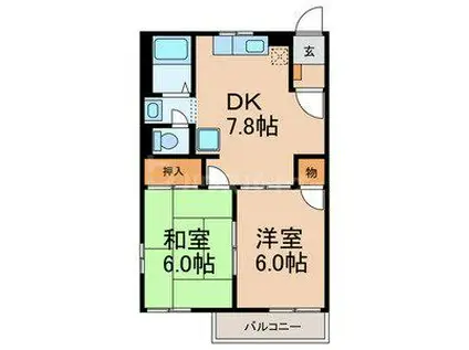 スカイハイツ(2DK/1階)の間取り写真