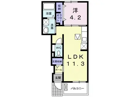 エアル屋島(1LDK/1階)の間取り写真