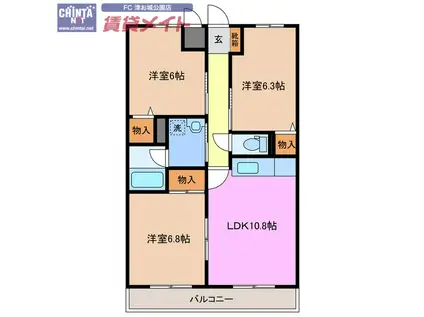 サンパレス(3LDK/4階)の間取り写真