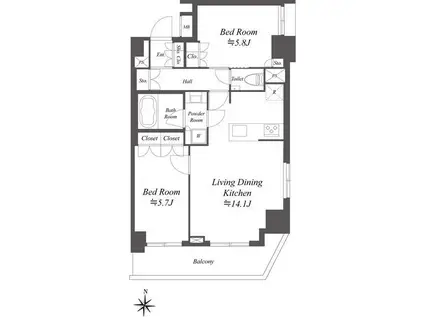 AIFLAT両国(2LDK/8階)の間取り写真