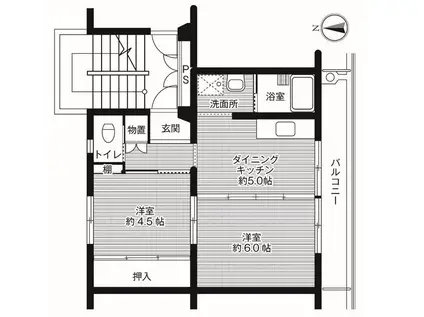 ビレッジハウス小羽山(2DK/3階)の間取り写真