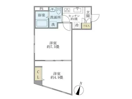 タスキリシェス板橋区役所前(2K/4階)の間取り写真