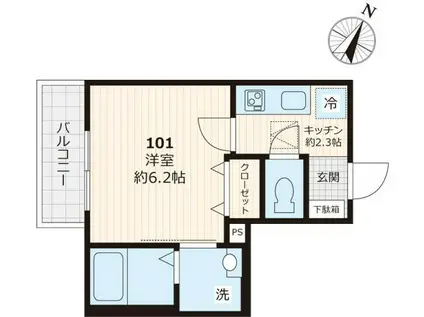 小田急線 喜多見駅 徒歩2分 2階建 築4年(1K/1階)の間取り写真