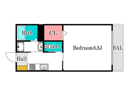 モデラート(1K/2階)の間取り写真