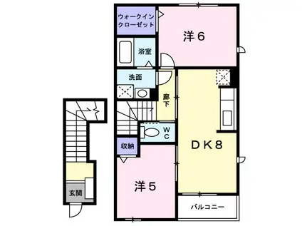 エーデル高松B(2DK/2階)の間取り写真