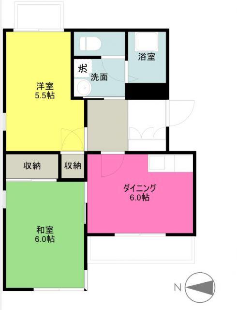 リバーサイド上杉(2DK/3階)の間取り写真