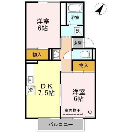 プレジールモリ(2DK/1階)の間取り写真