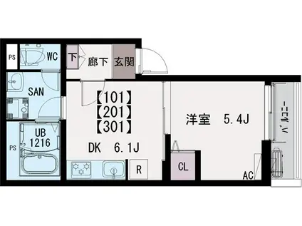 イクシオ熊野前駅(1DK/1階)の間取り写真