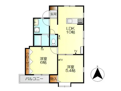 KS西城(2LDK/1階)の間取り写真