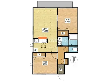 ヴィラ ウィステリア小ケ倉 E棟 (2LDK/1階)の間取り写真