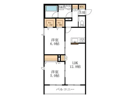 ラ カーザ ドルチェ(2LDK/2階)の間取り写真