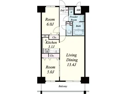 F TAMATSUKURI(2LDK/10階)の間取り写真
