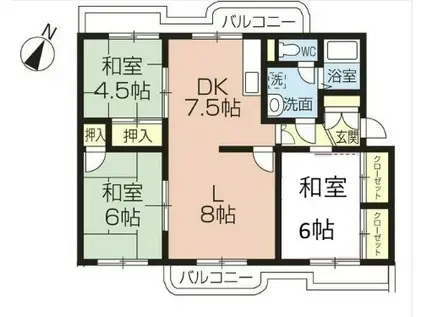 サンライフ柏台C棟(3LDK/2階)の間取り写真