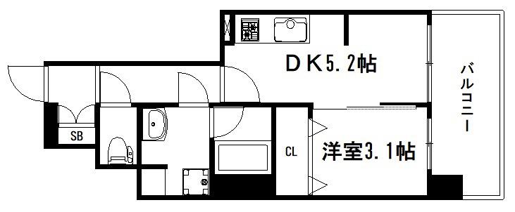 アスヴェル京都西大路サウス(1DK/5階)の間取り写真