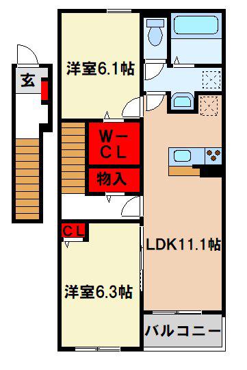 シードリング ヒル 2G III(2LDK/2階)の間取り写真